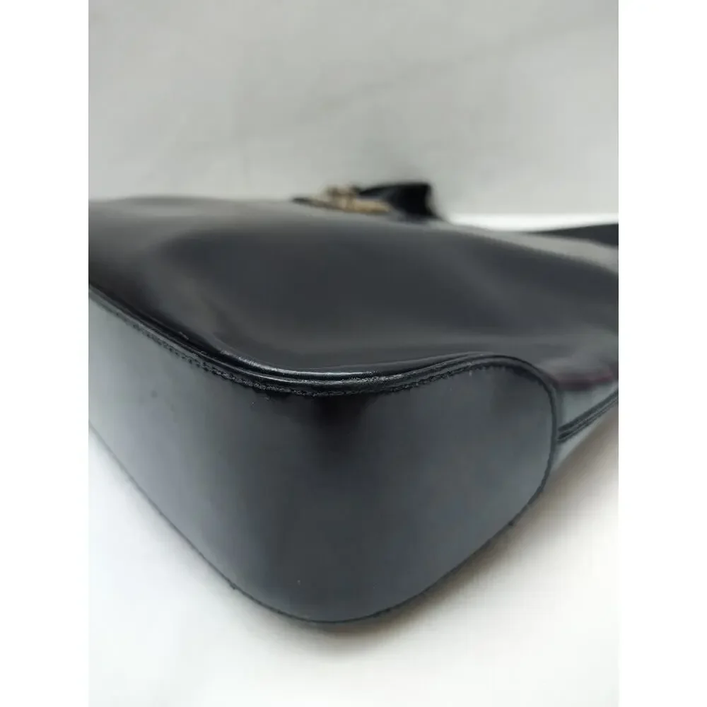 Salvatore Ferragamo Black Patent Leather Zipper Closure Hobo Shoulder Bag